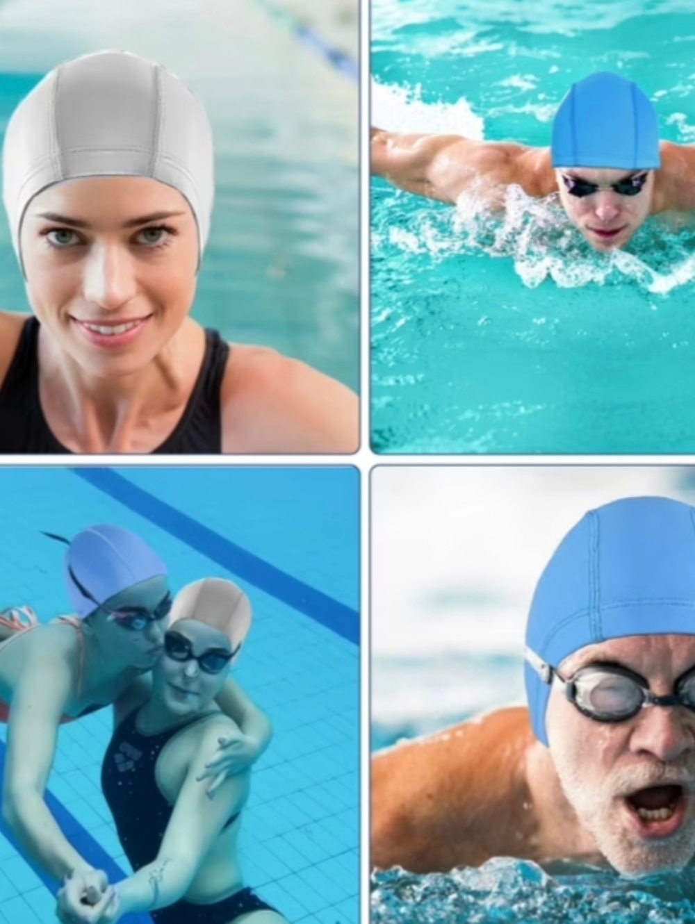 2 Premium Silicone Swim Cap Unisex Adult - Blue And Black